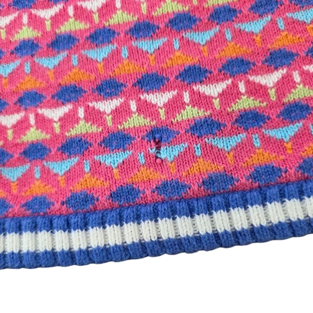 Hanna Andersson Girls 120 (7) Fair Isle Knit Dress Pink Blue Green Cotton